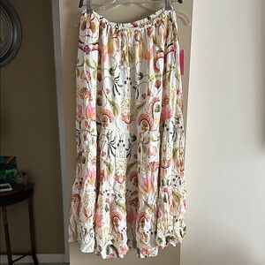 Rose & Olive White Maxi Skirt with Pink & Olive Botanical Print